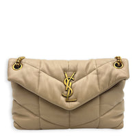 Loulou Puffer Beige Shoulder Bag in Lambskin, Brushed Gold hardware