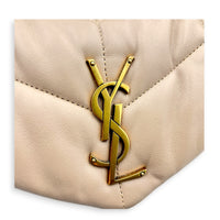 Loulou Puffer Beige Shoulder Bag in Lambskin, Brushed Gold hardware