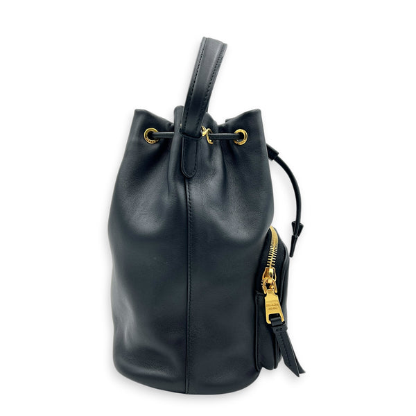 Duet Bucket Bag Black in Calfskin, Gold hardware