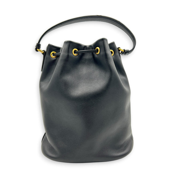 Duet Bucket Bag Black in Calfskin, Gold hardware