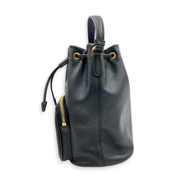 Duet Bucket Bag Black in Calfskin, Gold hardware