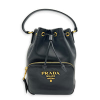 Duet Bucket Bag Black in Calfskin, Gold hardware