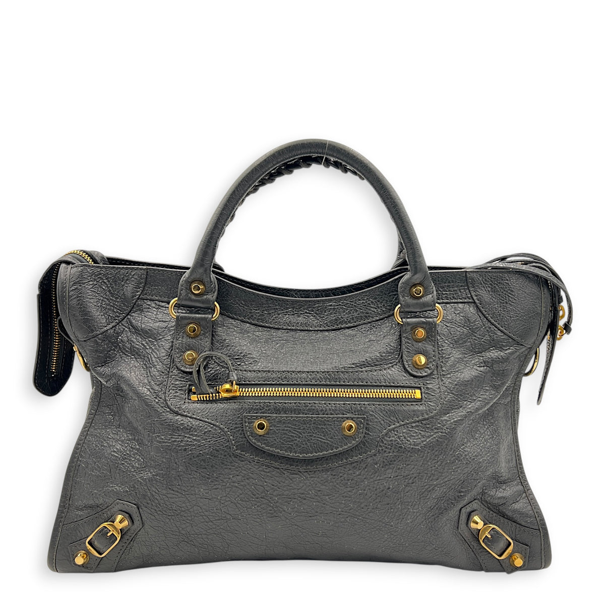 City Grey Top Handle Bag in Lambskin, Gold hardware