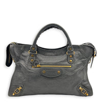 City Grey Top Handle Bag in Lambskin, Gold hardware