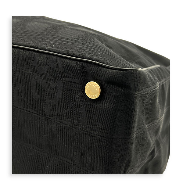 Travel Line Black Tote Bag in Jacquard, Gold hardware