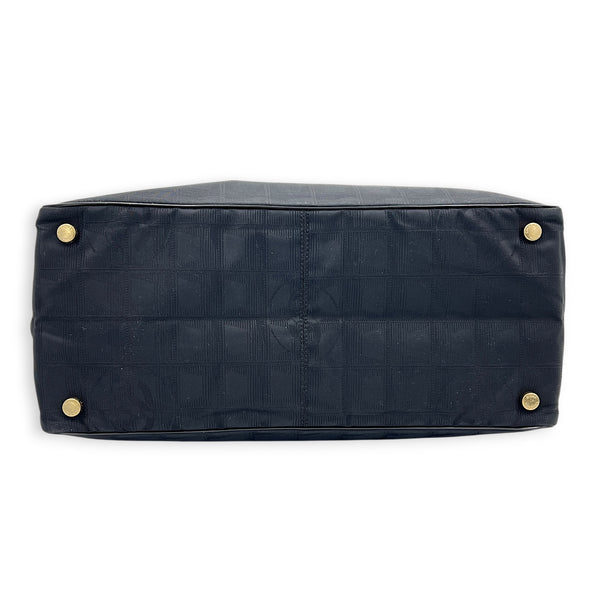 Travel Line Black Tote Bag in Jacquard, Gold hardware
