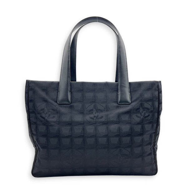 Travel Line Black Tote Bag in Jacquard, Gold hardware