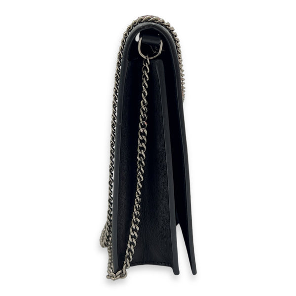 Frame Black Wallet On Chain in Calfskin, Silver hardware