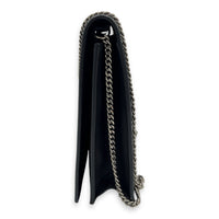 Frame Black Wallet On Chain in Calfskin, Silver hardware