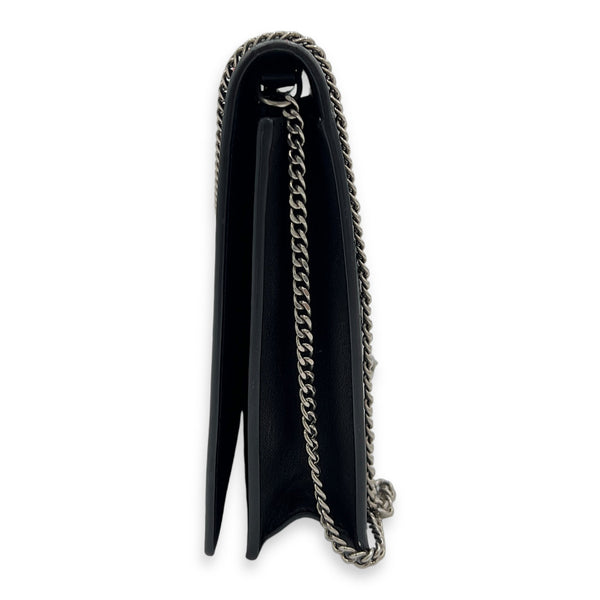 Frame Black Wallet On Chain in Calfskin, Silver hardware