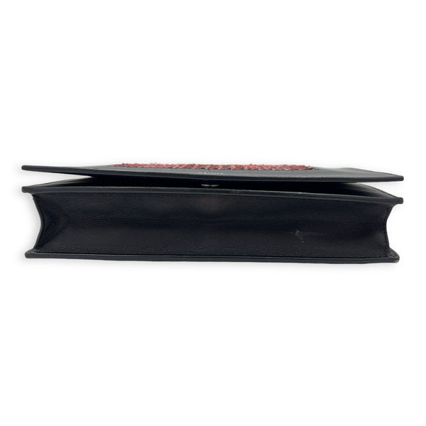 Frame Black Wallet On Chain in Calfskin, Silver hardware