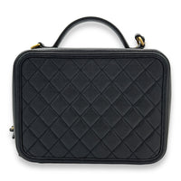Filigree Large Black Vanity Bag in Caviar Leather, Gold hardware