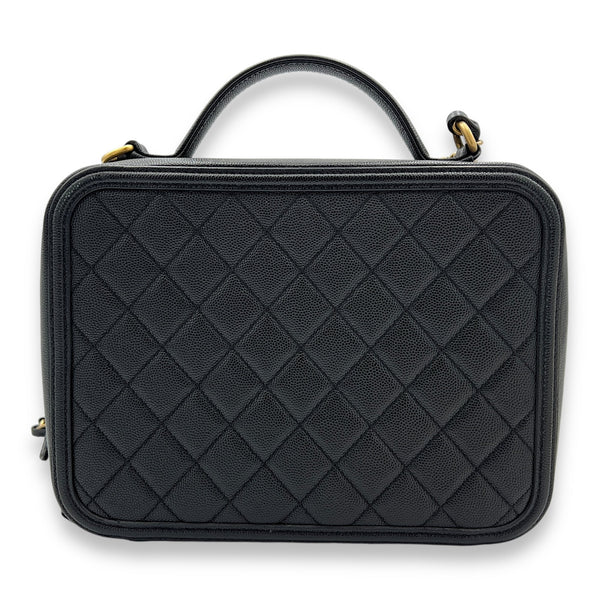 Filigree Large Black Vanity Bag in Caviar Leather, Gold hardware
