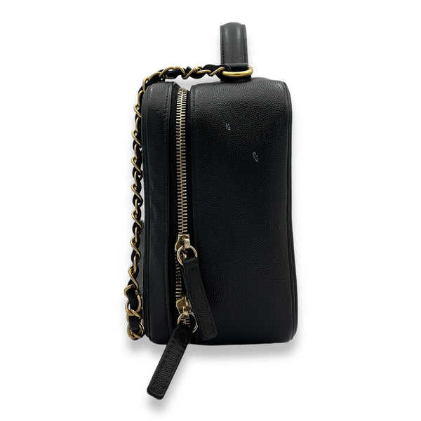 Filigree Large Black Vanity Bag in Caviar Leather, Gold hardware