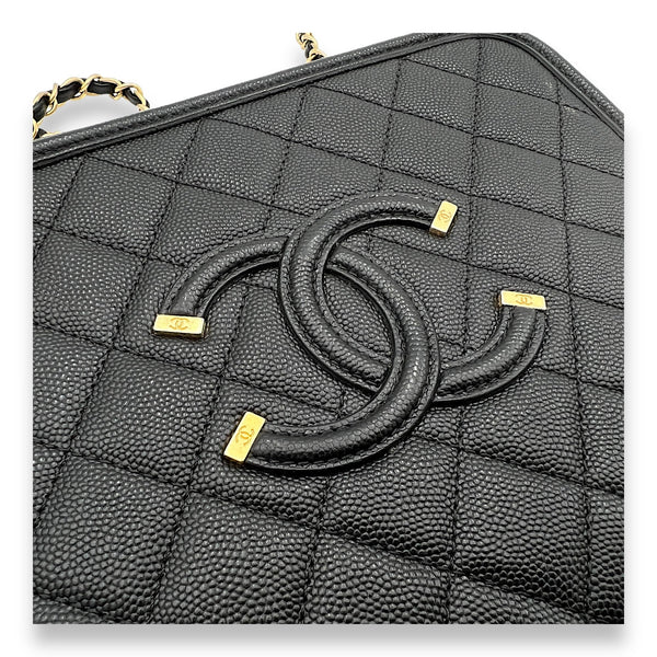 Filigree Large Black Vanity Bag in Caviar Leather, Gold hardware