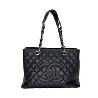 GST Black Tote Bag in Caviar Leather, Silver hardware