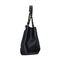 GST Black Tote Bag in Caviar Leather, Silver hardware