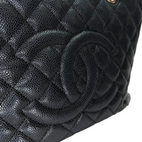 GST Black Tote Bag in Caviar Leather, Silver hardware