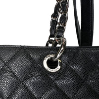 GST Black Tote Bag in Caviar Leather, Silver hardware