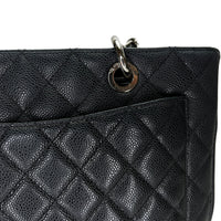GST Black Tote Bag in Caviar Leather, Silver hardware