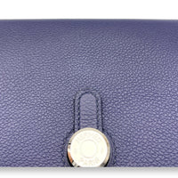 Dogon Compact Bleu Encre in Calfskin, Palladium hardware