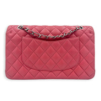 Classic Medium Pink Shoulder Bag in Lambskin, Silver hardware