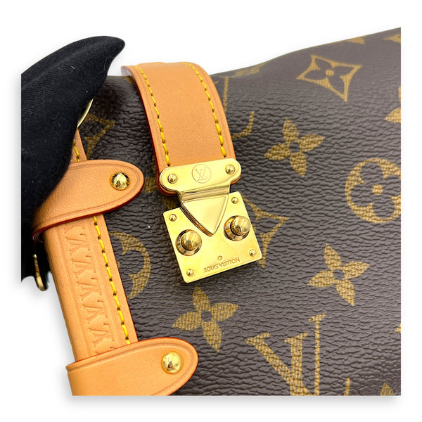 Side Trunk PM Gold Top Handle Bag in Monogram Coated Canvas, Gold hardware