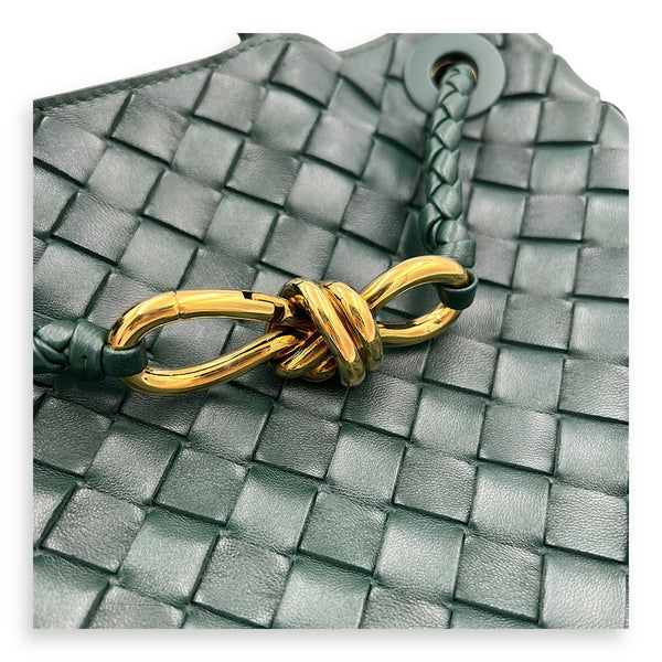 Andiamo Small Green Shoulder Bag in Lambskin, Gold hardware