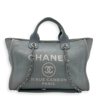 Deauville Blue Tote Bag in Canvas, Silver hardware