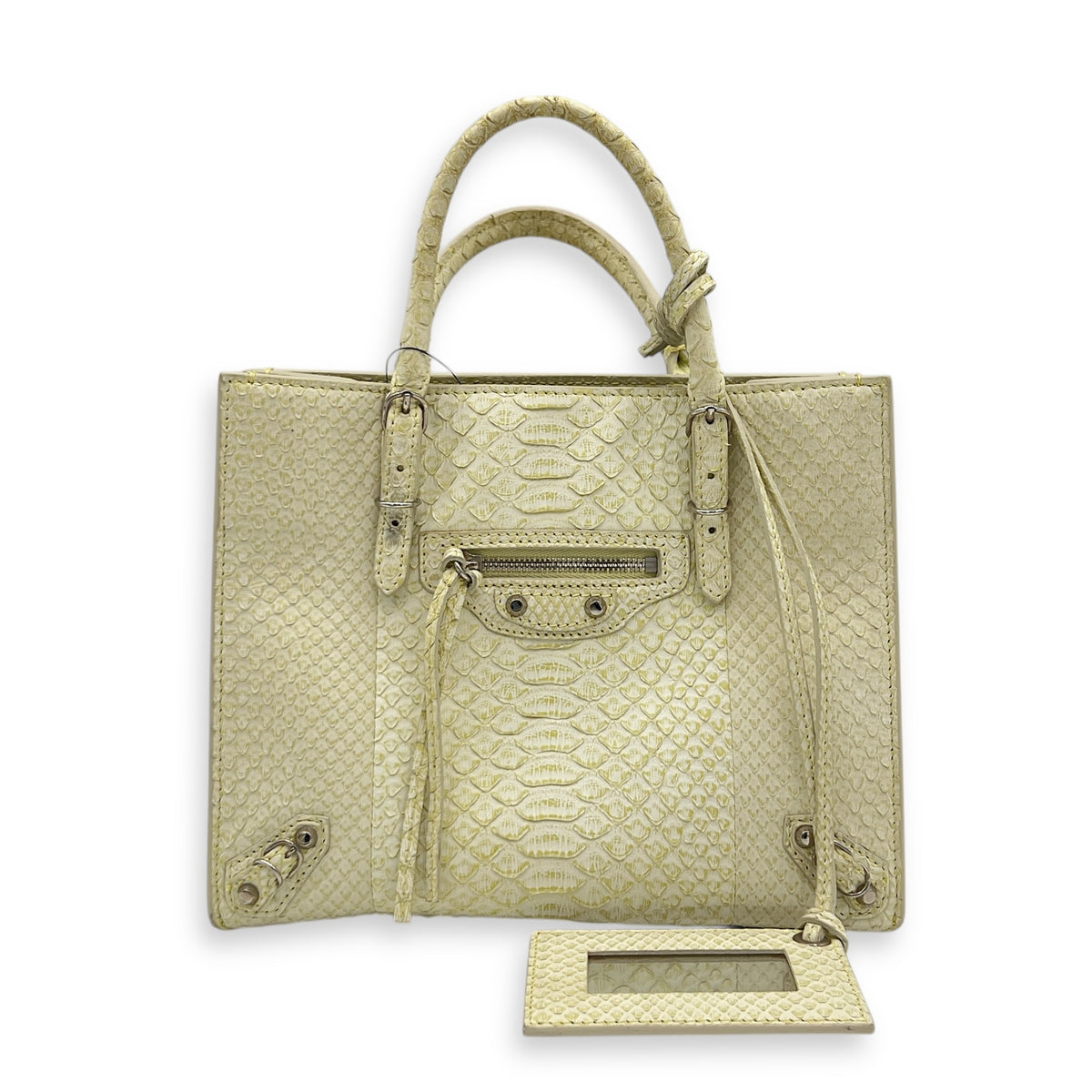 Papier Top Handle Bag Green in Python Leather, Silver hardware