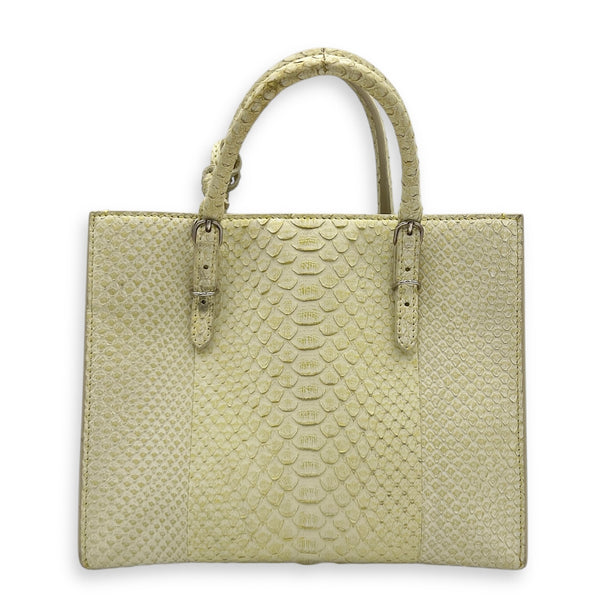 Papier Top Handle Bag Green in Python Leather, Silver hardware