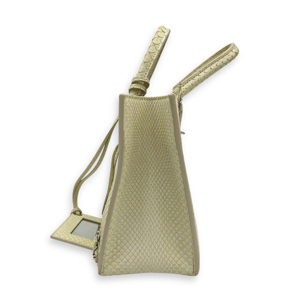 Papier Top Handle Bag Green in Python Leather, Silver hardware