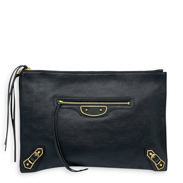 City Pouch Black in Goat Leather, Gold hardware