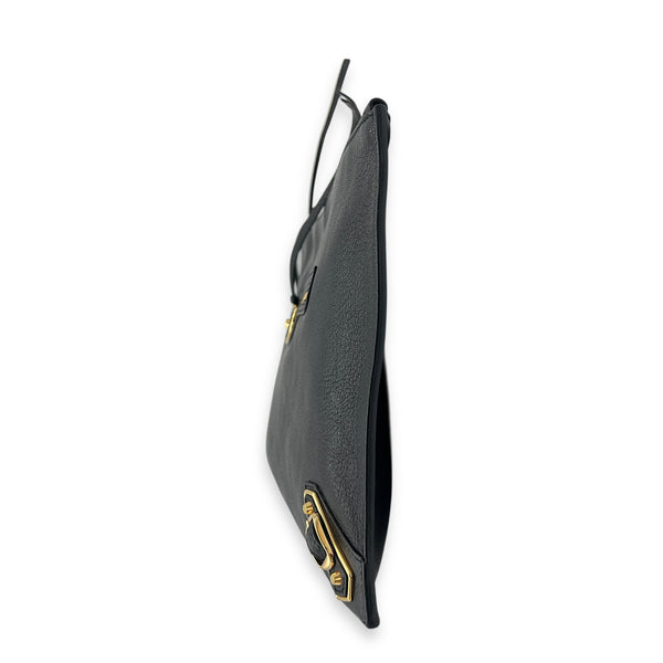 City Pouch Black in Goat Leather, Gold hardware