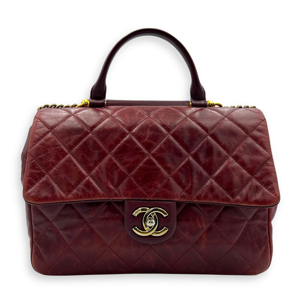 CC Top Handle Bag Red in Calfskin, Gold hardware