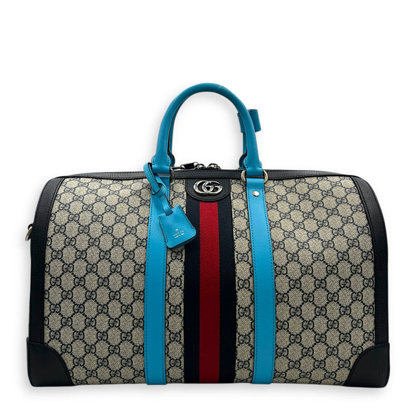 Safoy Blue Duffle Bag in Coated Canvas, Silver hardware