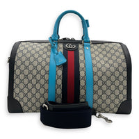 Safoy Blue Duffle Bag in Coated Canvas, Silver hardware
