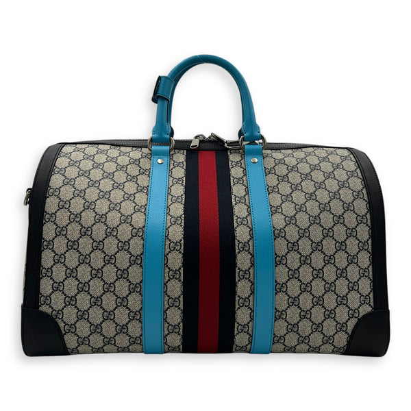 Safoy Blue Duffle Bag in Coated Canvas, Silver hardware