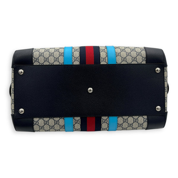 Safoy Blue Duffle Bag in Coated Canvas, Silver hardware