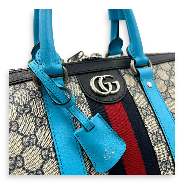 Safoy Blue Duffle Bag in Coated Canvas, Silver hardware