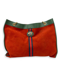 Rajah Tote Bag Orange in Suede Leather, Gold hardware