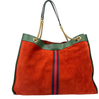 Rajah Tote Bag Orange in Suede Leather, Gold hardware