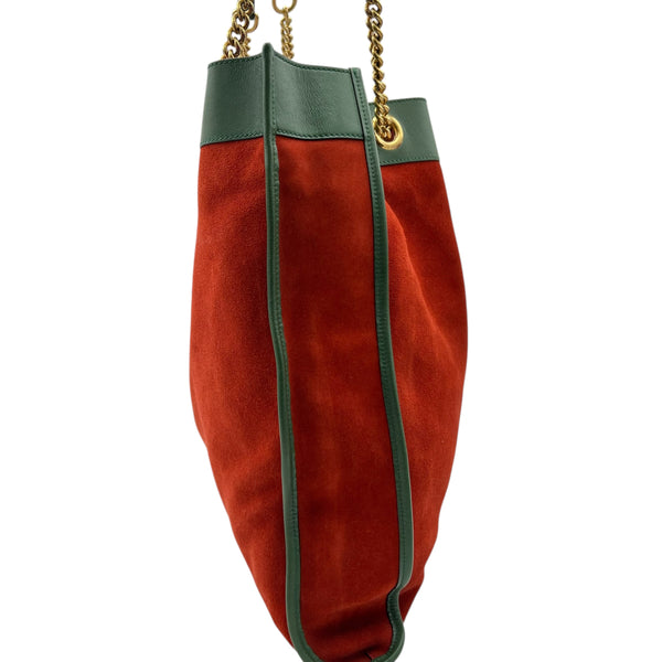 Rajah Tote Bag Orange in Suede Leather, Gold hardware