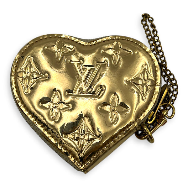 Miroir Heart Coin Pouch Charm Gold in Patent Leather, Gold hardware