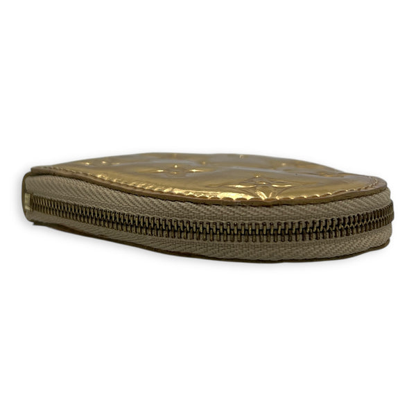 Miroir Heart Coin Pouch Charm Gold in Patent Leather, Gold hardware