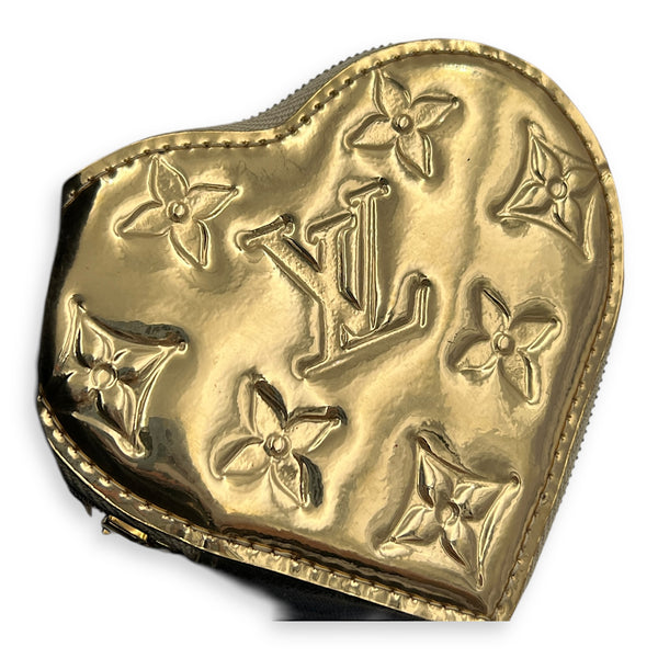 Miroir Heart Coin Pouch Charm Gold in Patent Leather, Gold hardware
