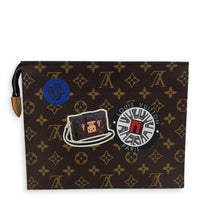Pochette Toilette World Tour Pouch Brown in Monogram Coated Canvas, Gold hardware