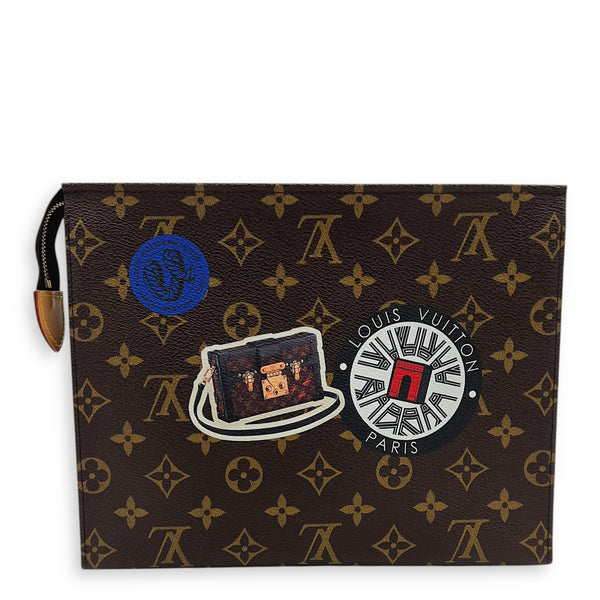 Pochette Toilette World Tour Pouch Brown in Monogram Coated Canvas, Gold hardware