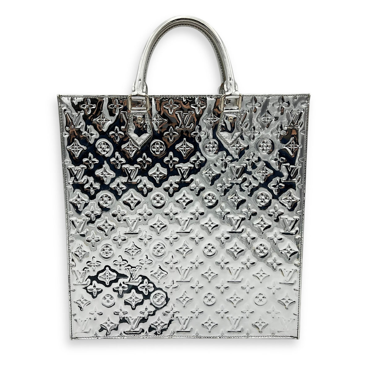 Miroir Sac Plat Top Handle Bag Silver in Patent Leather, Silver hardware
