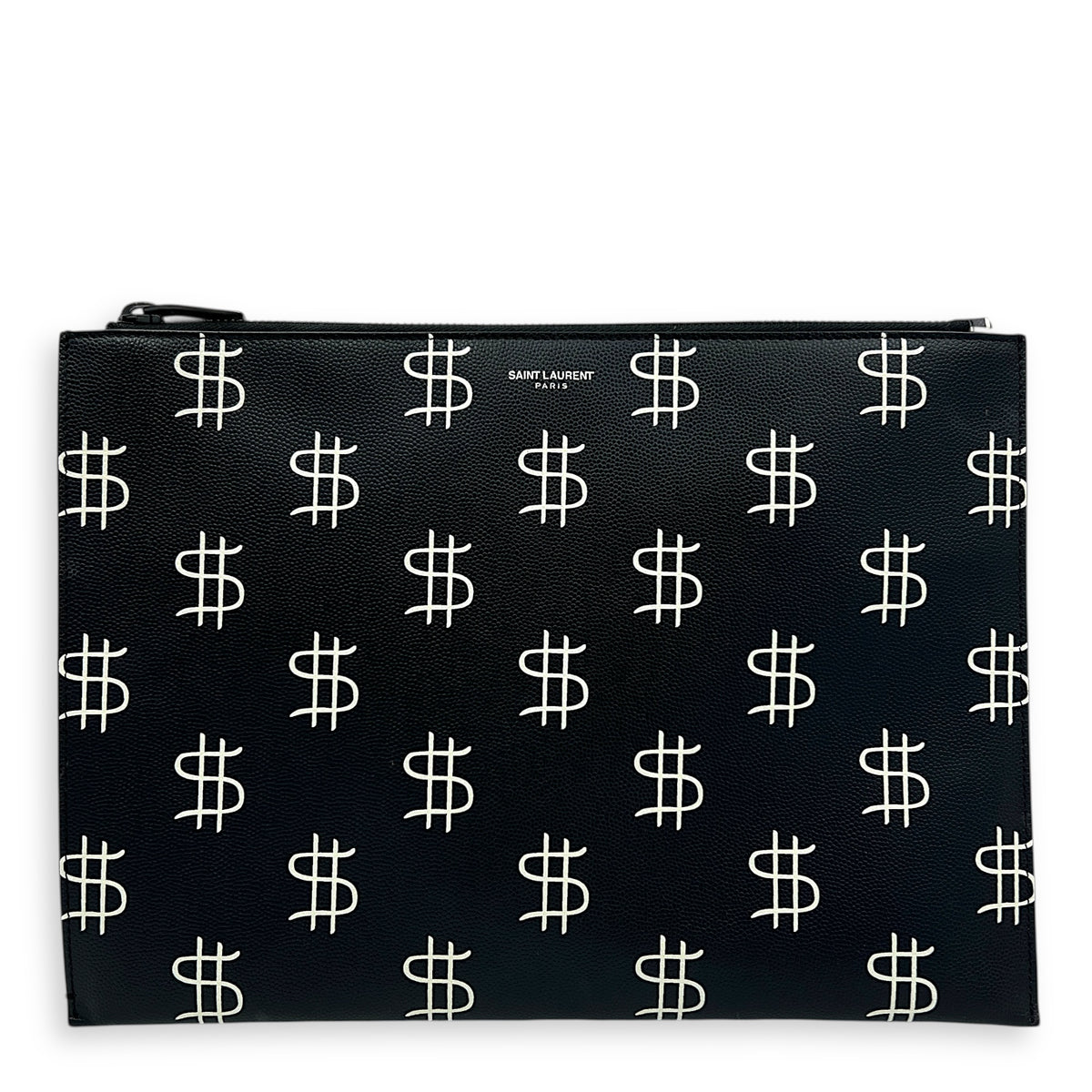 Dollar Sign Zip Pouch Black in Pebbled Calfskin, Monochrome hardware